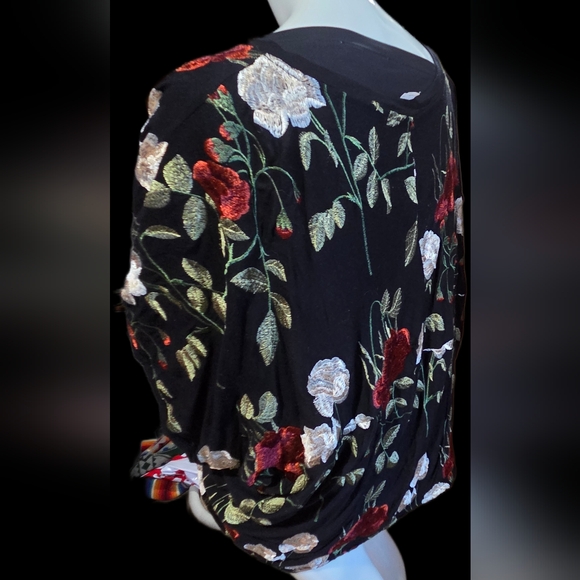 Floral Embroidered Black Top - Picture 3 of 7